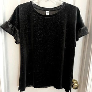 Old Navy Velvet Short Ruffle Sleeve Top Sparkle Womens Medium Gray Stretchy